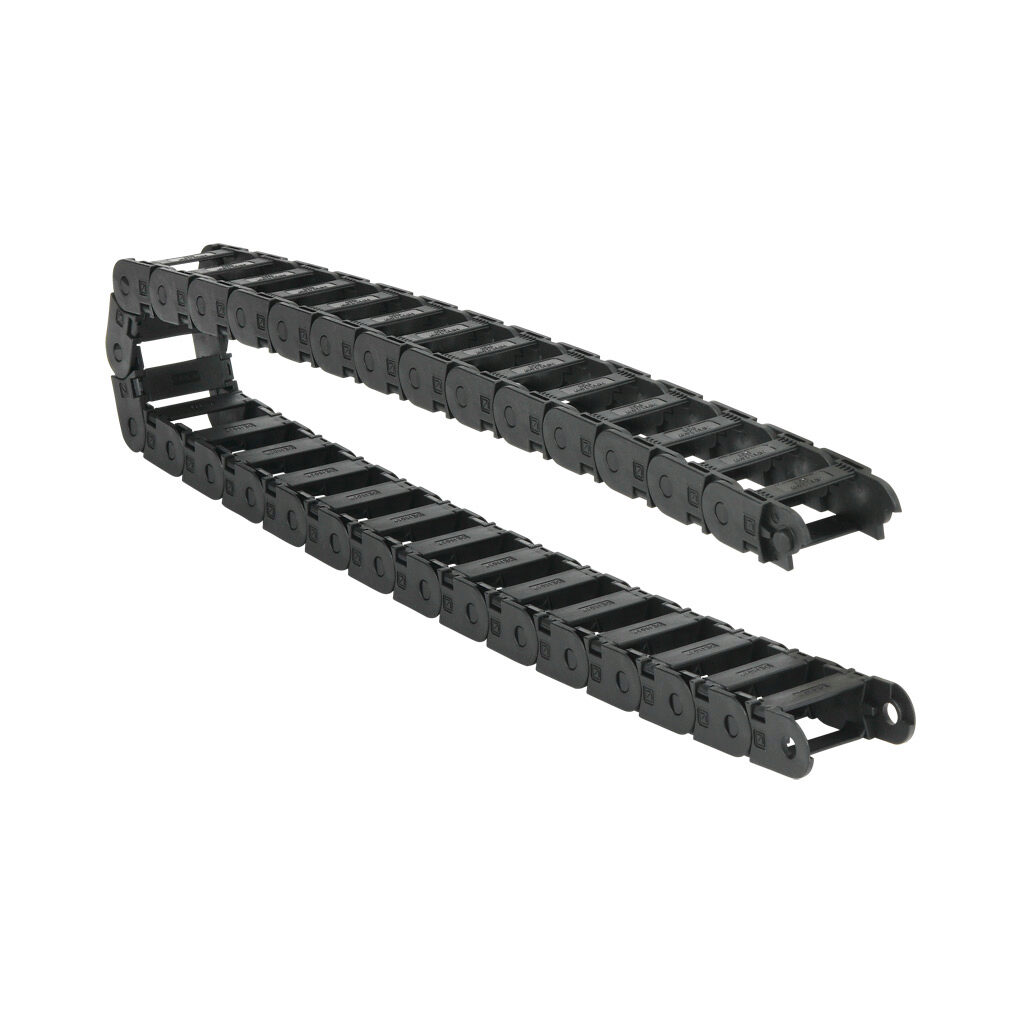 CDC-0.7X1.5R1.1N - Murrplastik MP18 cable drag chain, 0.71in inside height, 1.46in inside width, 1.1in bend radius, inside opening, 1.3in pitch, 3.2ft/1m length, black. Requires CDC-KAZ-0.7X1.5 bracket for mounting.