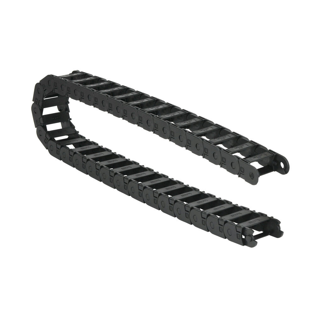 CDC-0.7X1.5R1.9N - Murrplastik MP18 cable drag chain, 0.71in inside height, 1.46in inside width, 1.89in bend radius, inside opening, 1.3in pitch, 3.2ft/1m length, black. Requires CDC-KAZ-0.7X1.5 bracket for mounting.