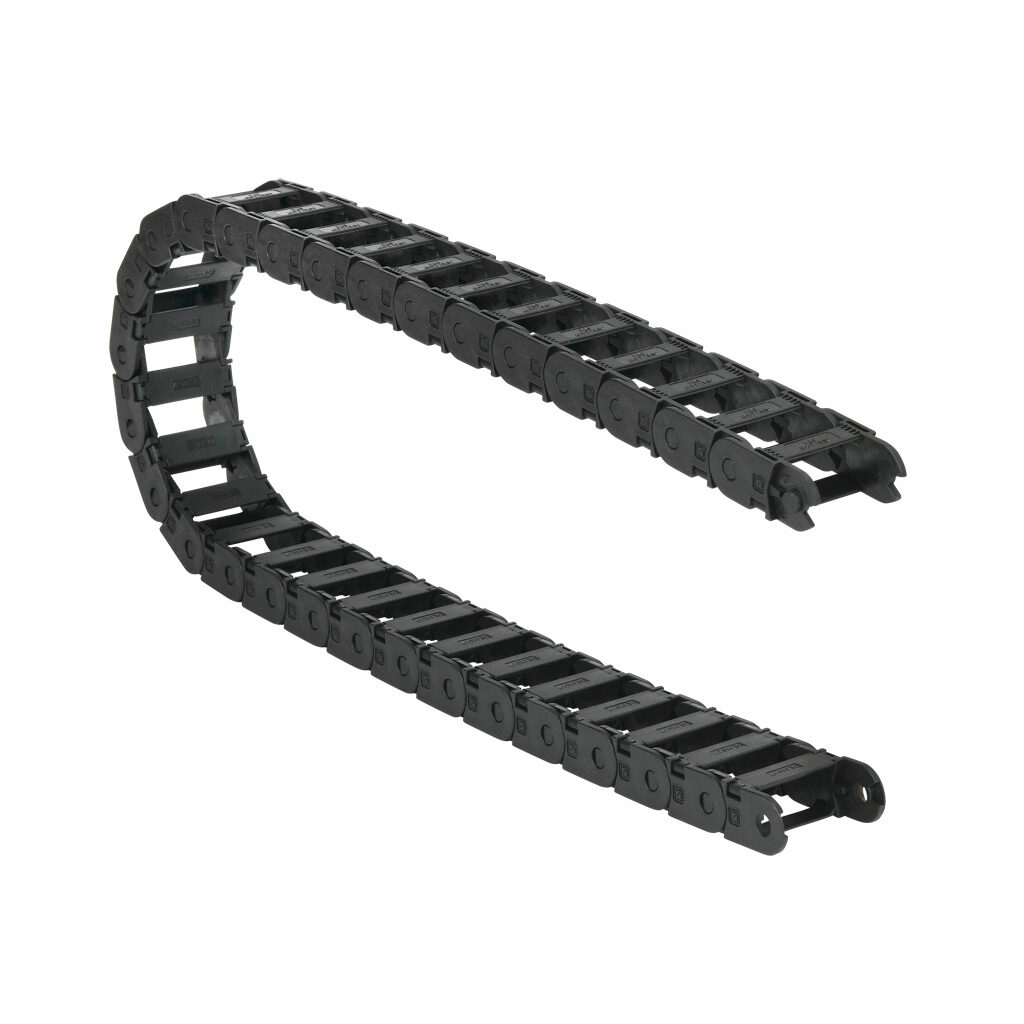 CDC-0.7X1.5R3.1N - Murrplastik MP18 cable drag chain, 0.71in inside height, 1.46in inside width, 3.07in bend radius, inside opening, 1.3in pitch, 3.2ft/1m length, black. Requires CDC-KAZ-0.7X1.5 bracket for mounting.
