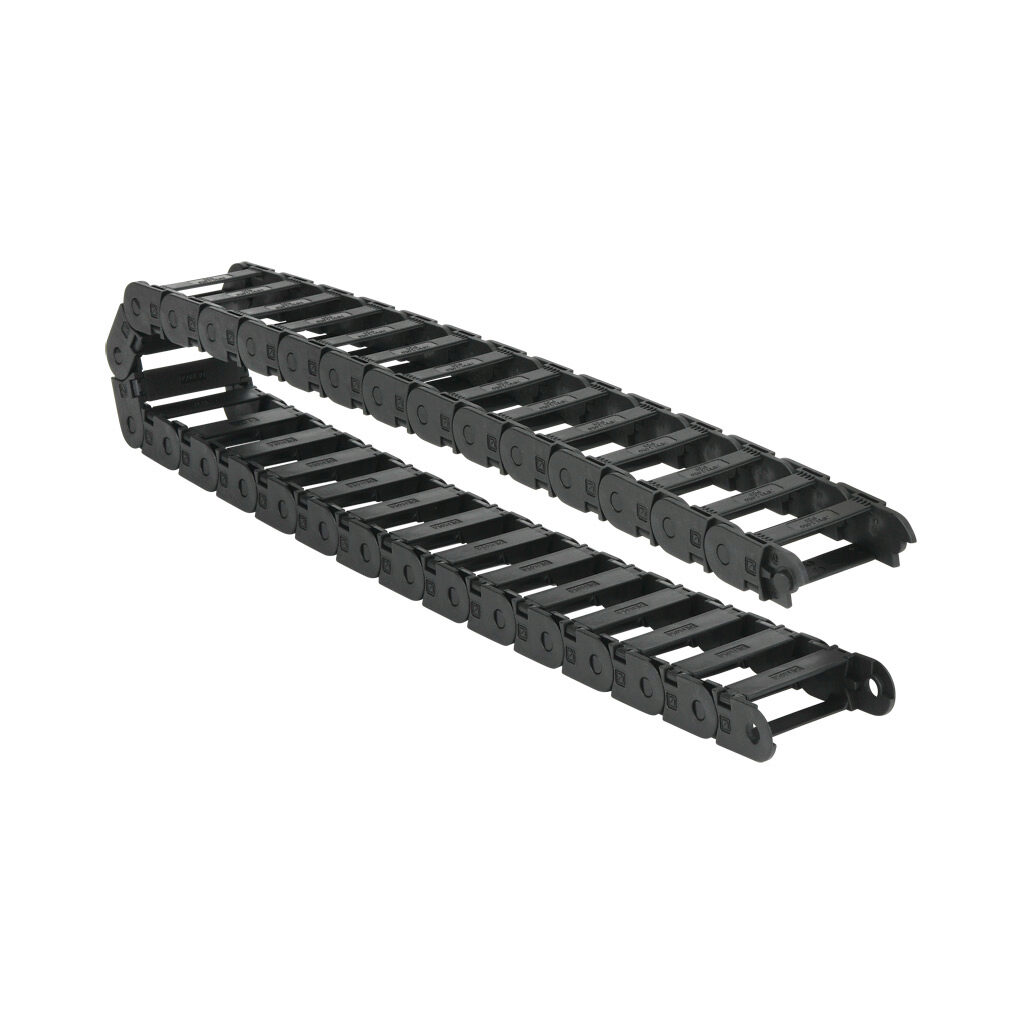 CDC-0.7X2.0R1.1N - Murrplastik MP18 cable drag chain, 0.71in inside height, 1.97in inside width, 1.1in bend radius, inside opening, 1.3in pitch, 3.2ft/1m length, black. Requires CDC-KAZ-0.7X2.0 bracket for mounting.