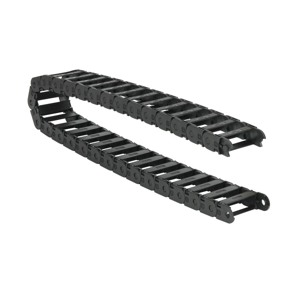 CDC-0.7X2.0R1.5N - Murrplastik MP18 cable drag chain, 0.71in inside height, 1.97in inside width, 1.5in bend radius, inside opening, 1.3in pitch, 3.2ft/1m length, black. Requires CDC-KAZ-0.7X2.0 bracket for mounting.