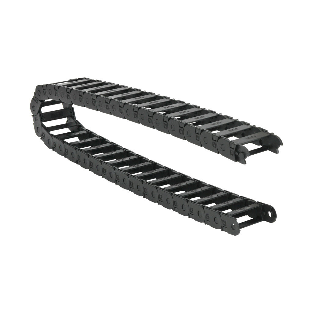 CDC-0.7X2.0R1.5T - Murrplastik MP18 cable drag chain, 0.71in inside height, 1.97in inside width, 1.5in bend radius, outside opening, 1.3in pitch, 3.2ft/1m length, black. Requires CDC-KAZ-0.7X2.0 bracket for mounting.