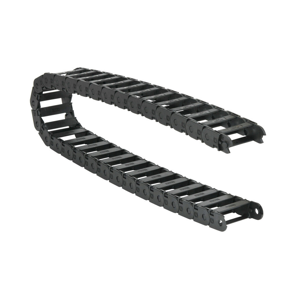 CDC-0.7X2.0R1.9N - Murrplastik MP18 cable drag chain, 0.71in inside height, 1.97in inside width, 1.89in bend radius, inside opening, 1.3in pitch, 3.2ft/1m length, black. Requires CDC-KAZ-0.7X2.0 bracket for mounting.