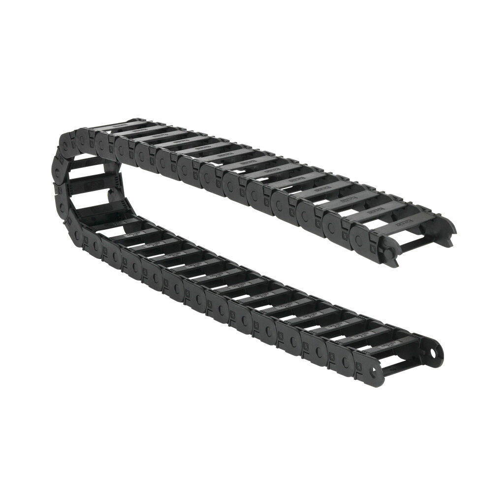 CDC-0.7X2.0R1.9T - Murrplastik MP18 cable drag chain, 0.71in inside height, 1.97in inside width, 1.89in bend radius, outside opening, 1.3in pitch, 3.2ft/1m length, black. Requires CDC-KAZ-0.7X2.0 bracket for mounting.