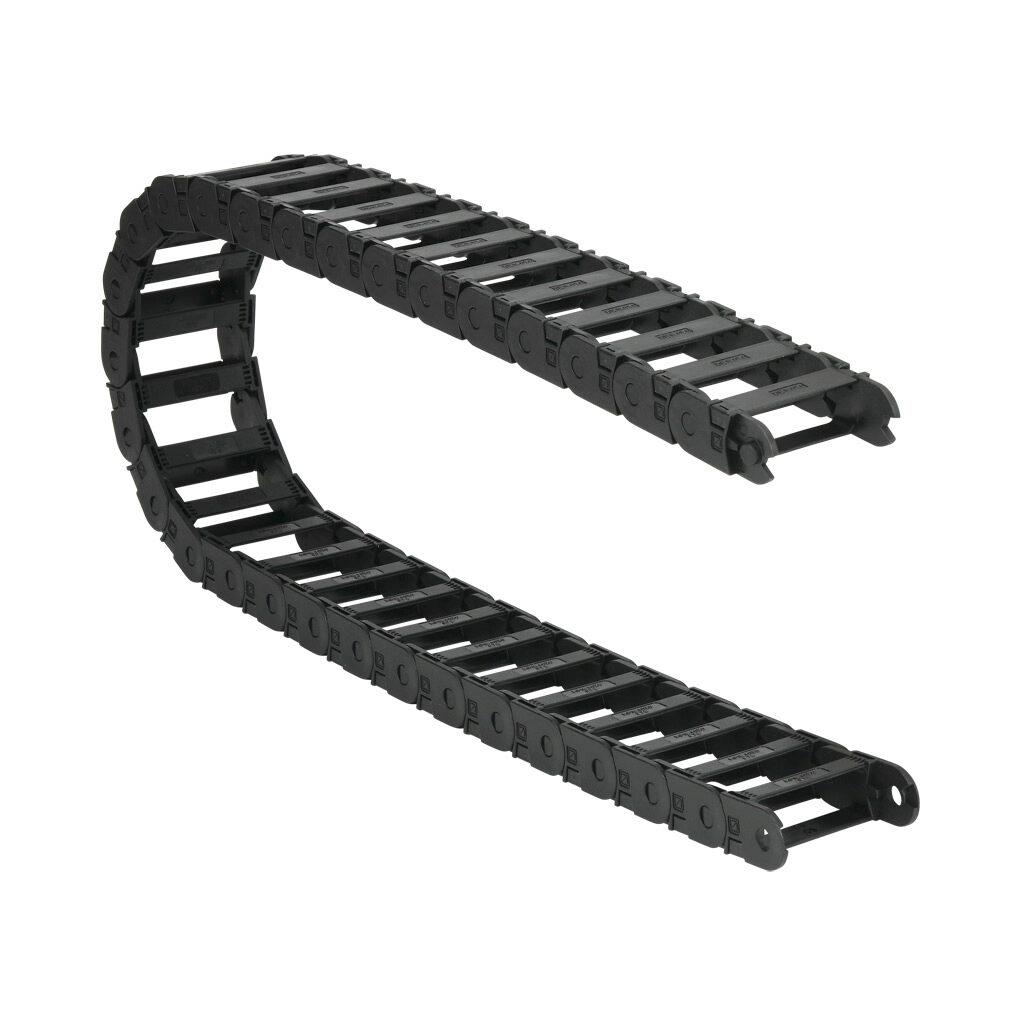 CDC-0.7X2.0R3.1T - Murrplastik MP18 cable drag chain, 0.71in inside height, 1.97in inside width, 3.07in bend radius, outside opening, 1.3in pitch, 3.2ft/1m length, black. Requires CDC-KAZ-0.7X2.0 bracket for mounting.