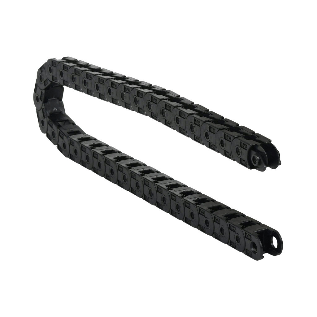 CDC-04X02R07T - Murrplastik MP10 cable drag chain, 0.39in inside height, 0.24in inside width, 0.71in bend radius, outside opening, 0.59in pitch, 1.6ft/0.5m length, black. Requires CDC-KAZ-04X02 bracket for mounting.