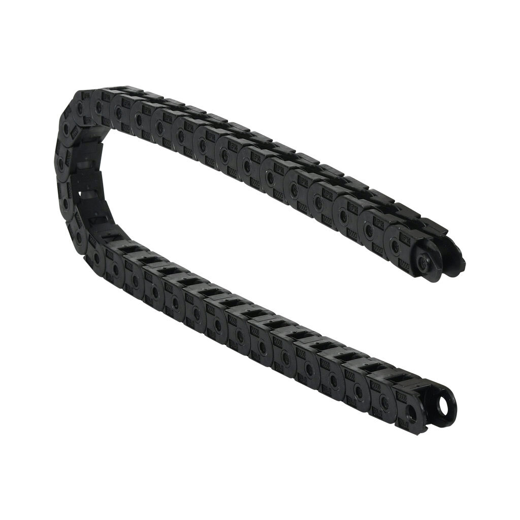 CDC-04X02R11T - Murrplastik MP10 cable drag chain, 0.39in inside height, 0.24in inside width, 1.1in bend radius, outside opening, 0.59in pitch, 1.6ft/0.5m length, black. Requires CDC-KAZ-04X02 bracket for mounting.