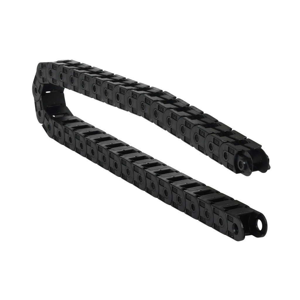 CDC-04X04R07T - Murrplastik MP10 cable drag chain, 0.39in inside height, 0.35in inside width, 0.71in bend radius, outside opening, 0.59in pitch, 1.6ft/0.5m length, black. Requires CDC-KAZ-04X04 bracket for mounting.