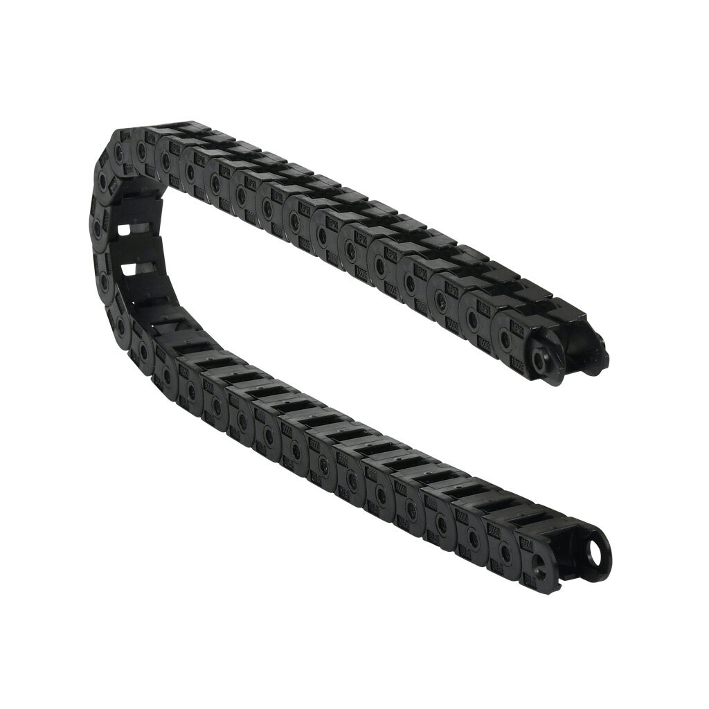 CDC-04X04R11T - Murrplastik MP10 cable drag chain, 0.39in inside height, 0.35in inside width, 1.1in bend radius, outside opening, 0.59in pitch, 1.6ft/0.5m length, black. Requires CDC-KAZ-04X04 bracket for mounting.