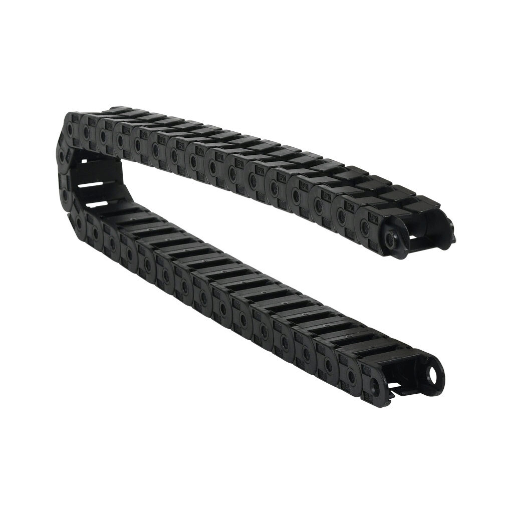 CDC-04X06R07T - Murrplastik MP10 cable drag chain, 0.39in inside height, 0.59in inside width, 0.71in bend radius, outside opening, 0.59in pitch, 1.6ft/0.5m length, black. Requires CDC-KAZ-04X06 bracket for mounting.