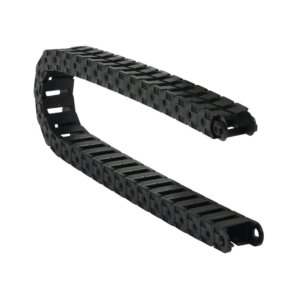CDC-04X06R11T - Murrplastik MP10 cable drag chain, 0.39in inside height, 0.59in inside width, 1.1in bend radius, outside opening, 0.59in pitch, 1.6ft/0.5m length, black. Requires CDC-KAZ-04X06 bracket for mounting.