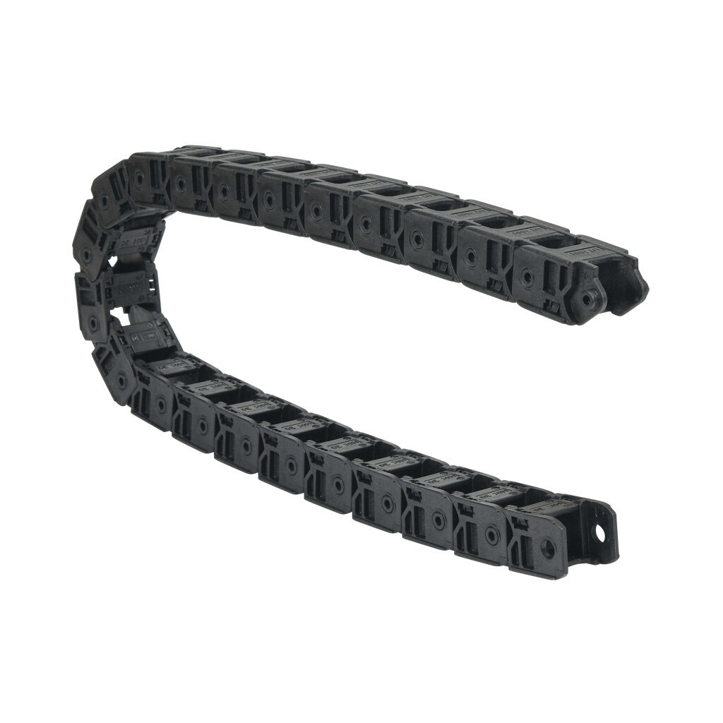 CDC-10X10R28N - Murrplastik MP3000 cable drag chain, 1.02in inside height, 1.02in inside width, 2.8in bend radius, inside opening, 1.77in pitch, 3.2ft/1m length, black. Requires CDC-KAZ-10X10 bracket for mounting.