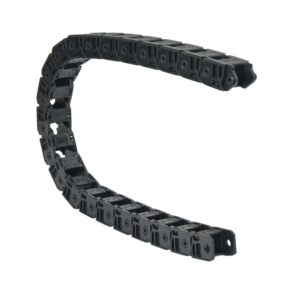 CDC-10X10R47N - Murrplastik MP3000 cable drag chain, 1.02in inside height, 1.02in inside width, 4.7in bend radius, inside opening, 1.77in pitch, 3.2ft/1m length, black. Requires CDC-KAZ-10X10 bracket for mounting.