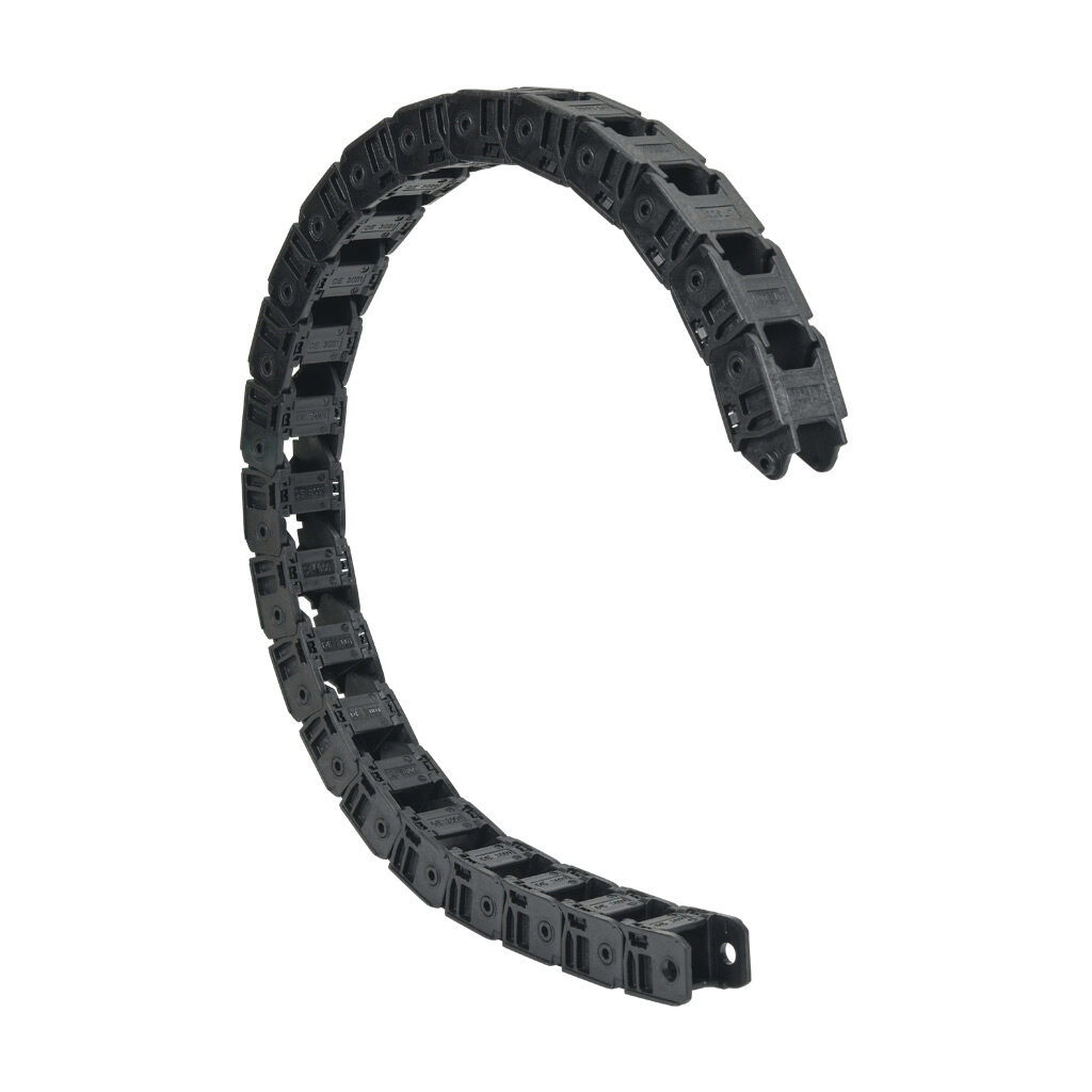 CDC-10X10R79N - Murrplastik MP3000 cable drag chain, 1.02in inside height, 1.02in inside width, 7.9in bend radius, inside opening, 1.77in pitch, 3.2ft/1m length, black. Requires CDC-KAZ-10X10 bracket for mounting.
