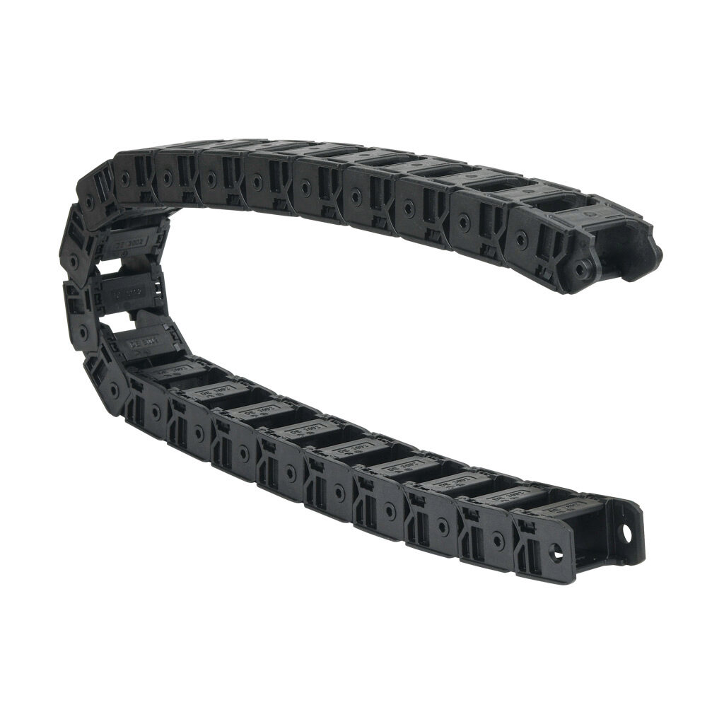 CDC-10X15R28N - Murrplastik MP3000 cable drag chain, 1.02in inside height, 1.46in inside width, 2.8in bend radius, inside opening, 1.77in pitch, 3.2ft/1m length, black. Requires CDC-KAZ-10X15 bracket for mounting.