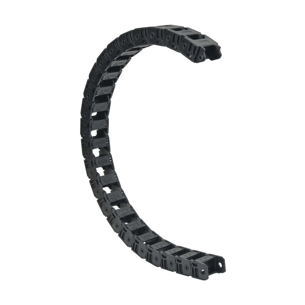 CDC-10X15R98N - Murrplastik MP3000 cable drag chain, 1.02in inside height, 1.46in inside width, 9.8in bend radius, inside opening, 1.77in pitch, 3.2ft/1m length, black. Requires CDC-KAZ-10X15 bracket for mounting.