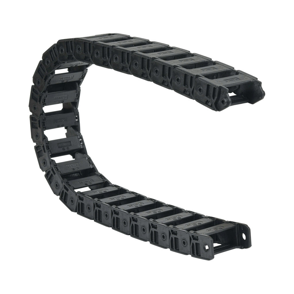 CDC-10X22R47N - Murrplastik MP3000 cable drag chain, 1.02in inside height, 2.2in inside width, 4.7in bend radius, inside opening, 1.77in pitch, 3.2ft/1m length, black. Requires CDC-KAZ-10X22 bracket for mounting.