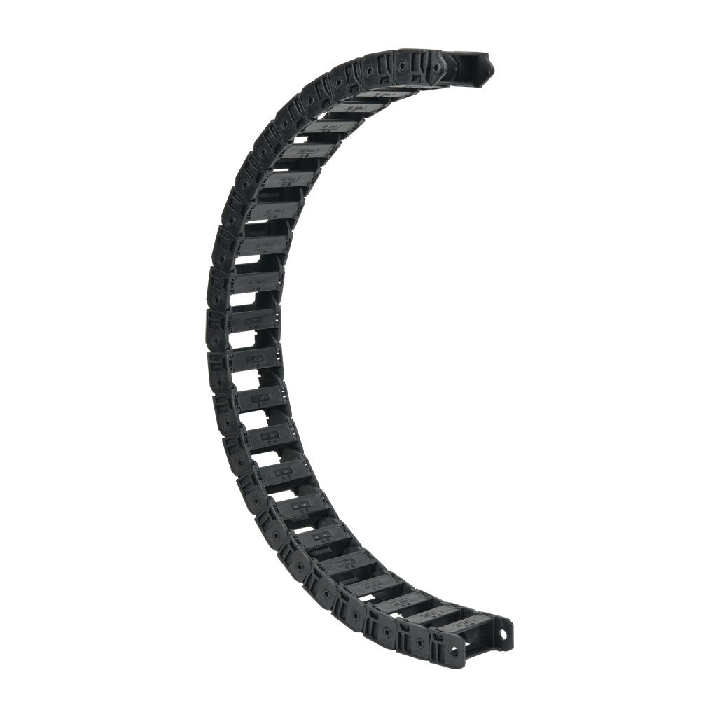 CDC-10X24R118N - Murrplastik MP3000 cable drag chain, 1.02in inside height, 2.44in inside width, 11.8in bend radius, inside opening, 1.77in pitch, 3.2ft/1m length, black. Requires CDC-KAZ-10X24 bracket for mounting.