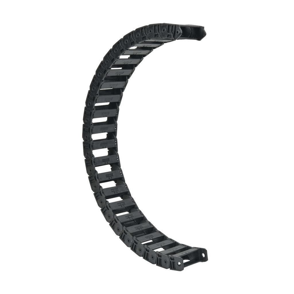 CDC-10X30R118N - Murrplastik MP3000 cable drag chain, 1.02in inside height, 3in inside width, 11.8in bend radius, inside opening, 1.77in pitch, 3.2ft/1m length, black. Requires CDC-KAZ-10X30 bracket for mounting.