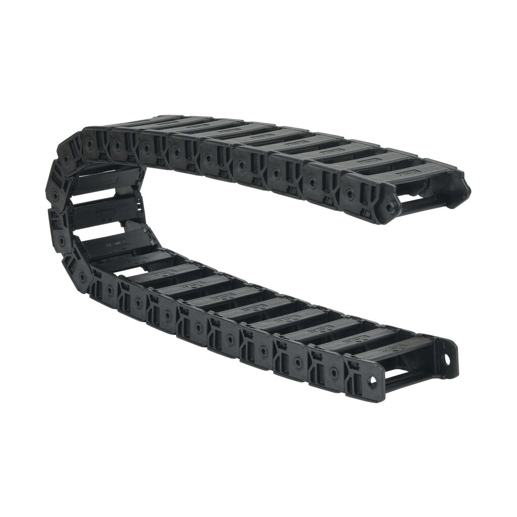 CDC-10X30R28N - Murrplastik MP3000 cable drag chain, 1.02in inside height, 3in inside width, 2.8in bend radius, inside opening, 1.77in pitch, 3.2ft/1m length, black. Requires CDC-KAZ-10X30 bracket for mounting.