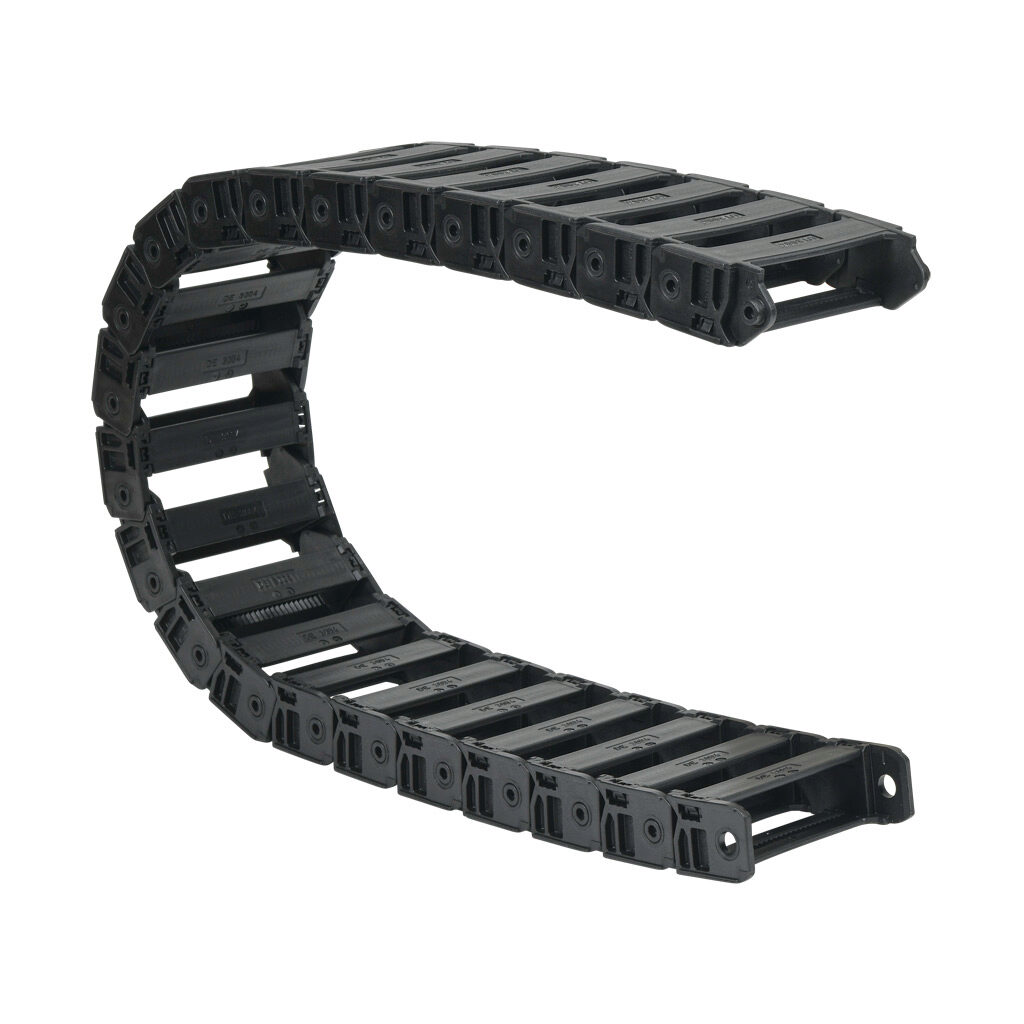 CDC-10X34R47N - Murrplastik MP3000 cable drag chain, 1.02in inside height, 3.43in inside width, 4.7in bend radius, inside opening, 1.77in pitch, 3.2ft/1m length, black. Requires CDC-KAZ-10X34 bracket for mounting.