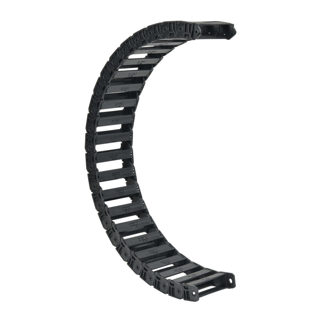 CDC-10X40R118N - Murrplastik MP3000 cable drag chain, 1.02in inside height, 3.98in inside width, 11.8in bend radius, inside opening, 1.77in pitch, 3.2ft/1m length, black. Requires CDC-KAZ-10X40 bracket for mounting.