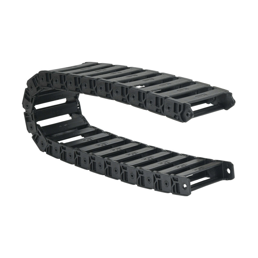 CDC-10X40R28N - Murrplastik MP3000 cable drag chain, 1.02in inside height, 3.98in inside width, 2.8in bend radius, inside opening, 1.77in pitch, 3.2ft/1m length, black. Requires CDC-KAZ-10X40 bracket for mounting.