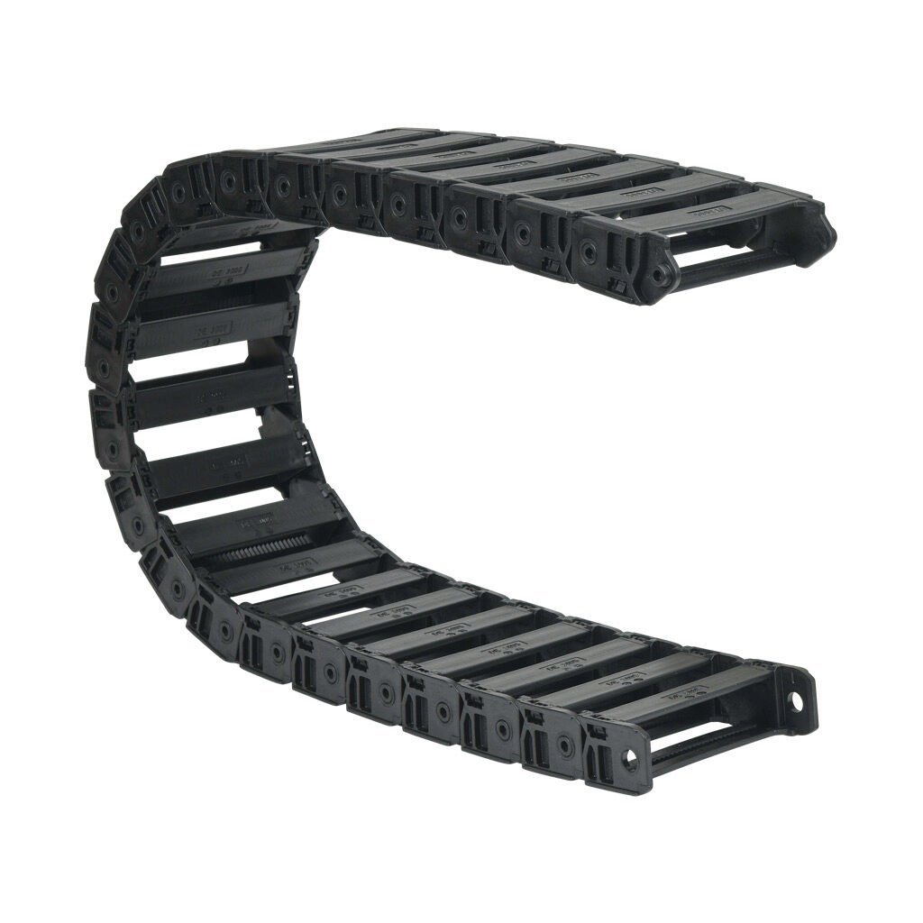 CDC-10X40R47N - Murrplastik MP3000 cable drag chain, 1.02in inside height, 3.98in inside width, 4.7in bend radius, inside opening, 1.77in pitch, 3.2ft/1m length, black. Requires CDC-KAZ-10X40 bracket for mounting.