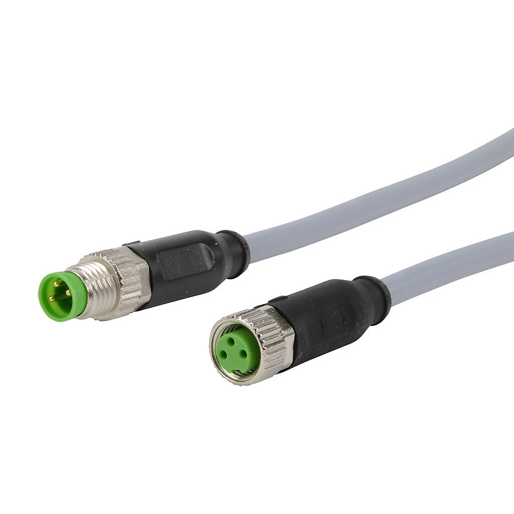 CDP08-0A-010-AA - AutomationDirect connection cable, M8 axial female to axial male, 3-pole, PVC jacket, gray, 3.2ft/1m cable length, IP67, sensor & signal.