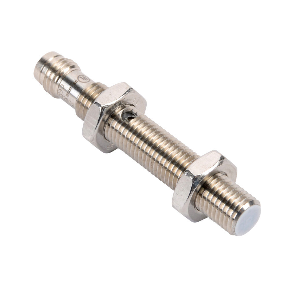 CE1-AP-1F - ProSense capacitive proximity sensor, tubular, 8mm diameter x 54mm body, stainless steel housing, PNP, N.O. output, 1.5mm sensing distance, flush, 100 Hz switching frequency, IP65, 3-pin M8 quick-disconnect.
