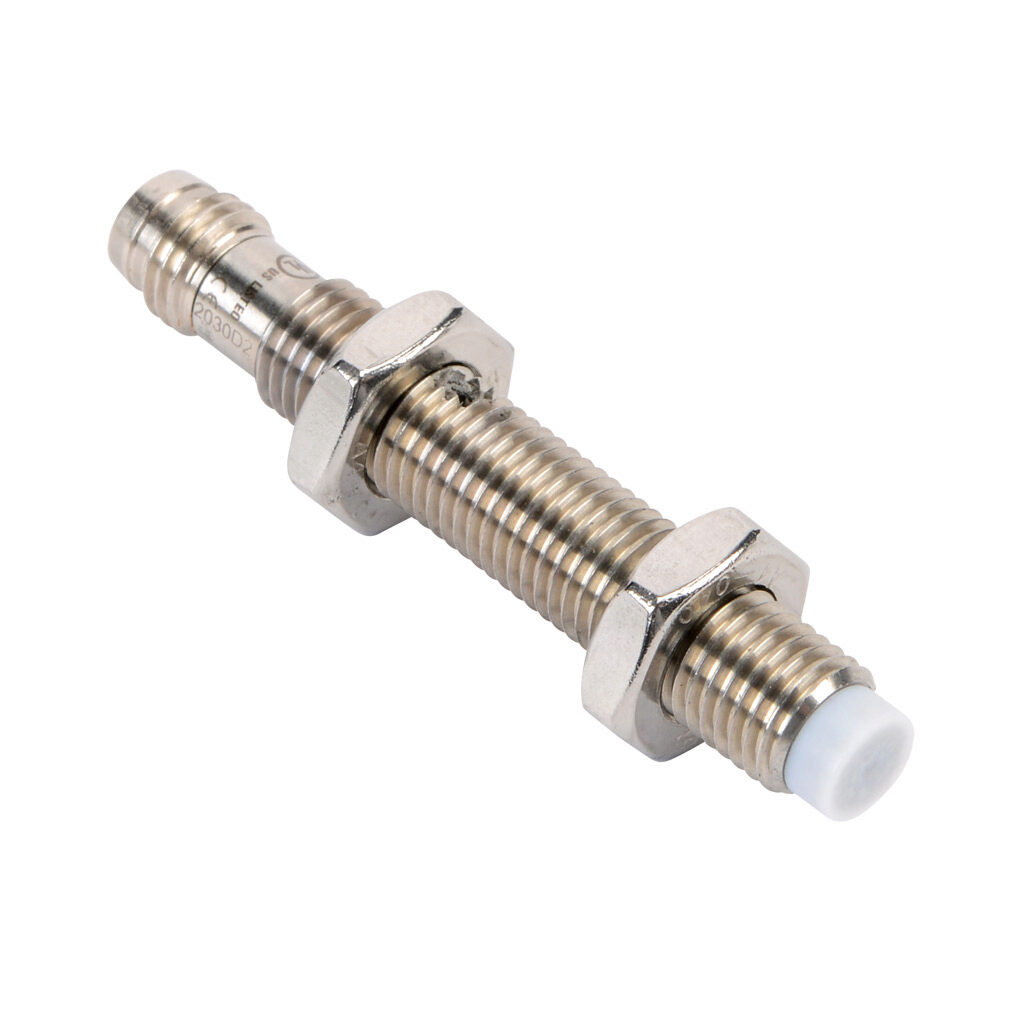 CE1-AP-2F - ProSense capacitive proximity sensor, tubular, 8mm diameter x 54mm body, stainless steel housing, PNP, N.O. output, 3mm sensing distance, non-flush, 100 Hz switching frequency, IP65, 3-pin M8 quick-disconnect.