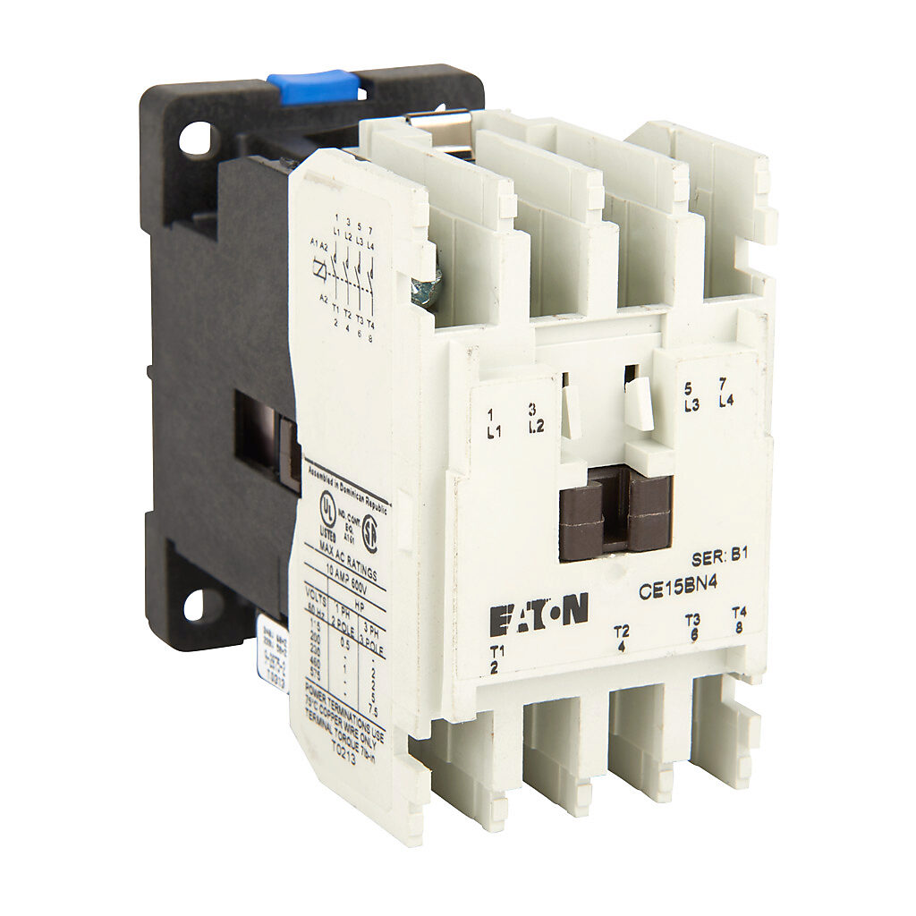 CE15BN4BB - Eaton Freedom series IEC contactor, 10A, (4) N.O. power poles, 240 VAC (60Hz)/220 VAC (50Hz) coil voltage.