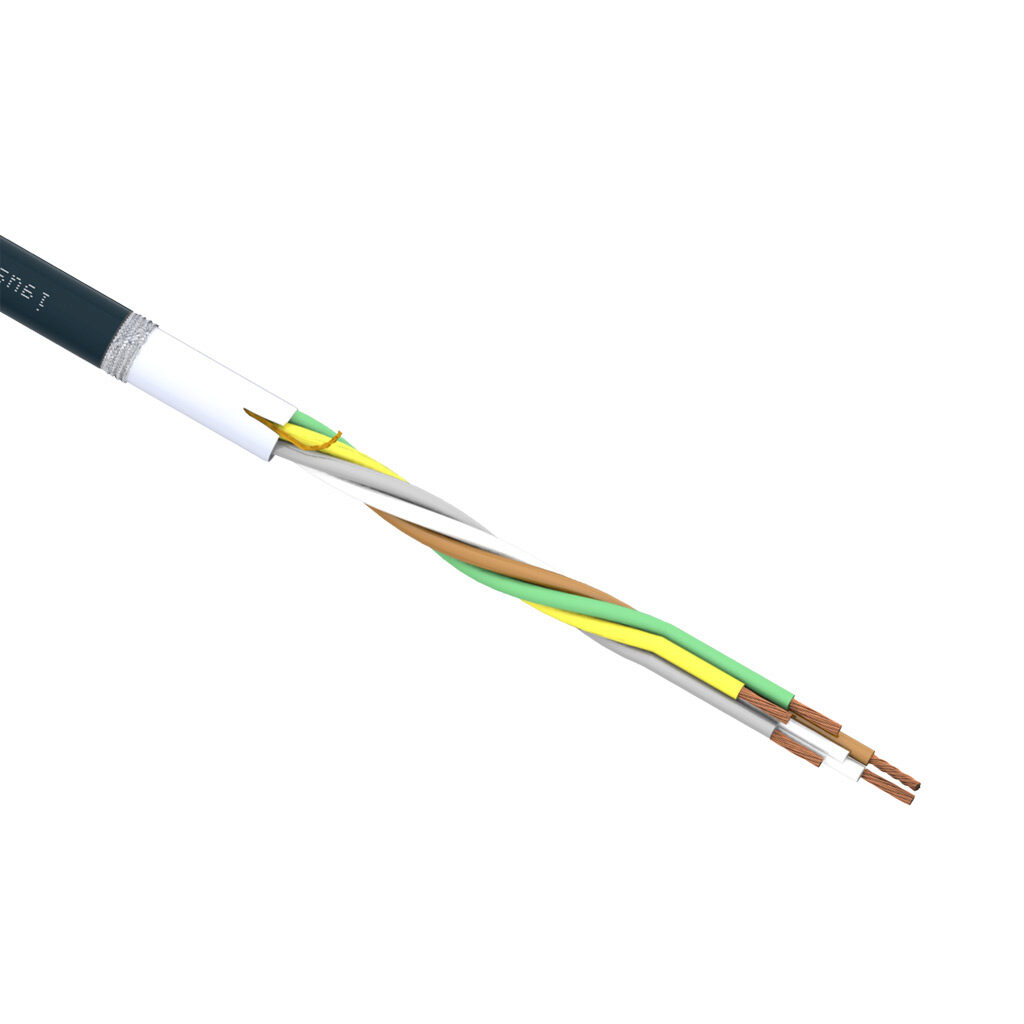 CF10-UL-05-05-1 - igus continuous flexing control cable, shielded, 5 conductors (includes ground), 20 AWG (0.50mm2), bare copper, TPE conductor insulation material, black with white numbers and green/yellow ground, TPE jacket, gray, cut to length.