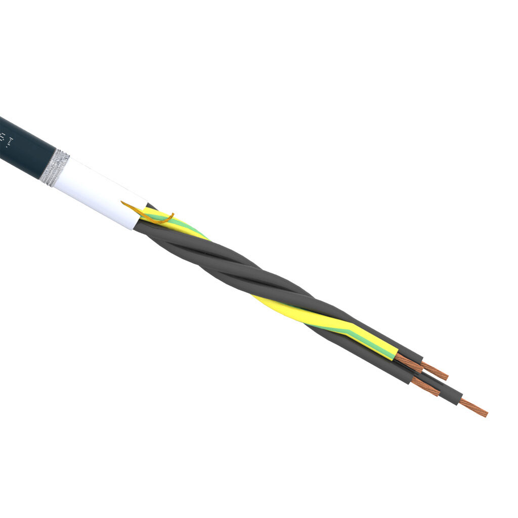 CF10-UL-07-04-1 - igus continuous flexing control cable, shielded, 4 conductors (includes ground), 18 AWG (0.75mm2), bare copper, TPE conductor insulation material, black with white numbers and green/yellow ground, TPE jacket, gray, cut to length.