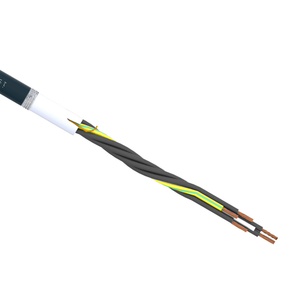 CF10-UL-07-05-1 - igus continuous flexing control cable, shielded, 5 conductors (includes ground), 18 AWG (0.75mm2), bare copper, TPE conductor insulation material, black with white numbers and green/yellow ground, TPE jacket, gray, cut to length.