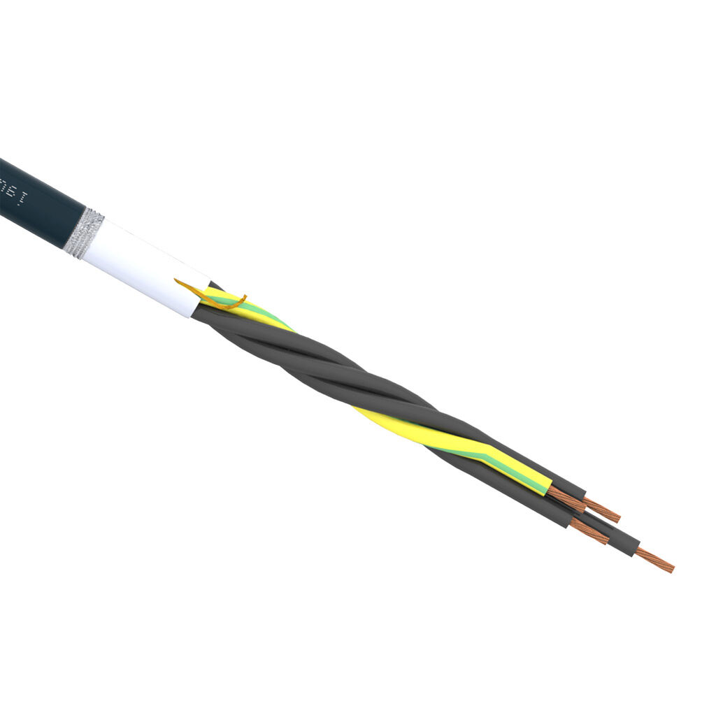 CF10-UL-15-04-1 - igus continuous flexing control cable, shielded, 4 conductors (includes ground), 16 AWG (1.50mm2), bare copper, TPE conductor insulation material, black with white numbers and green/yellow ground, TPE jacket, gray, cut to length.