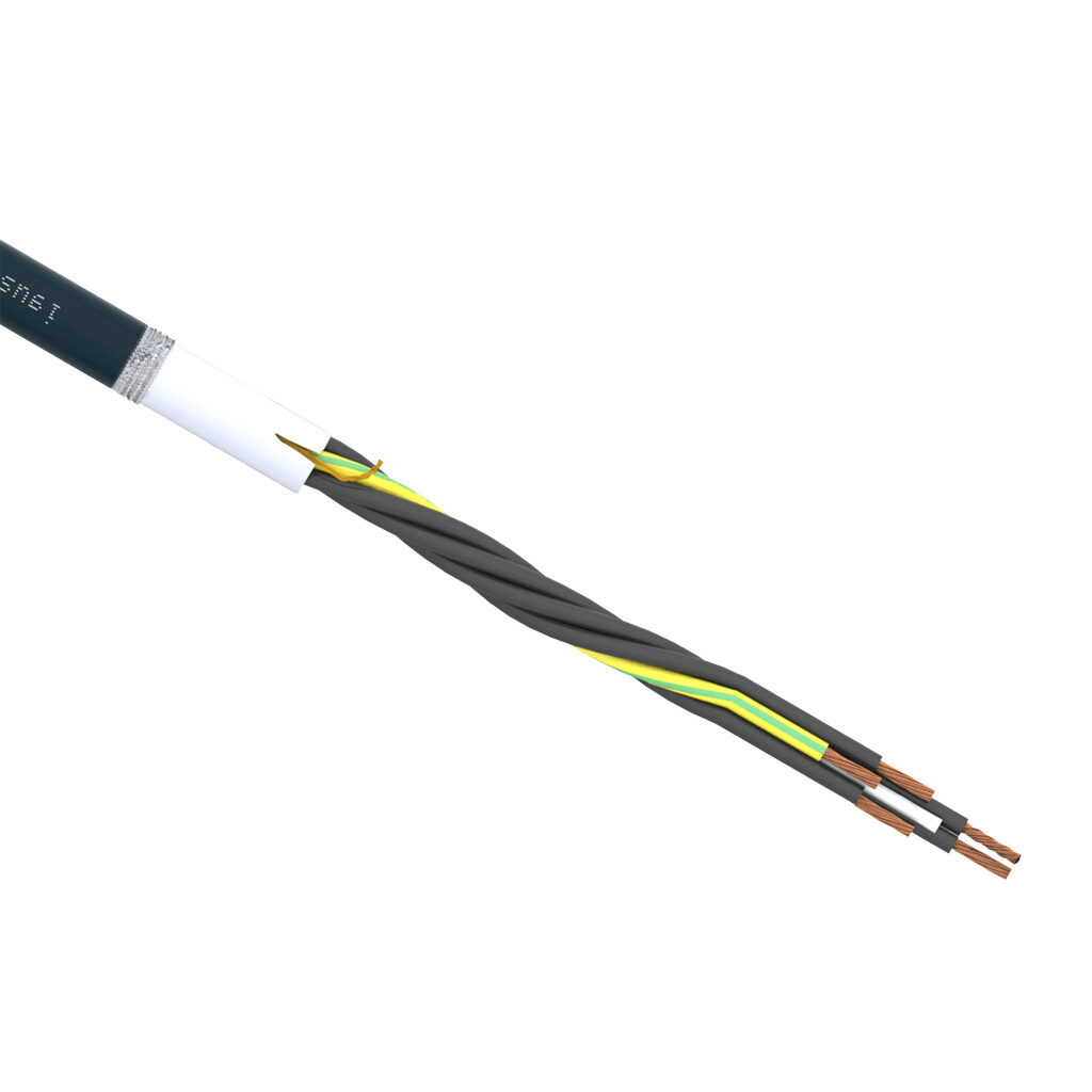 CF10-UL-15-05-1 - igus continuous flexing control cable, shielded, 5 conductors (includes ground), 16 AWG (1.50mm2), bare copper, TPE conductor insulation material, black with white numbers and green/yellow ground, TPE jacket, gray, cut to length.