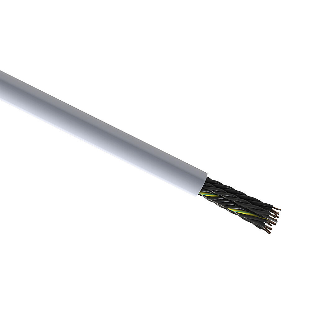 CF130US-07-18-1 - igus continuous flexing control cable, unshielded, 18 conductors (includes ground), 18 AWG (0.75mm2), bare copper, PVC/Nylon conductor insulation material, black with white numbers and green/yellow ground, PVC jacket, gray, cut t...
