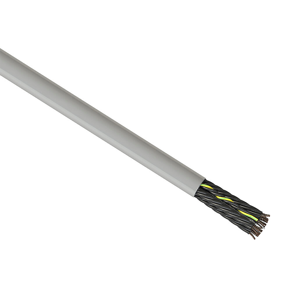 CF130US-07-25-1 - igus continuous flexing control cable, unshielded, 25 conductors (includes ground), 18 AWG (0.75mm2), bare copper, PVC/Nylon conductor insulation material, black with white numbers and green/yellow ground, PVC jacket, gray, cut t...