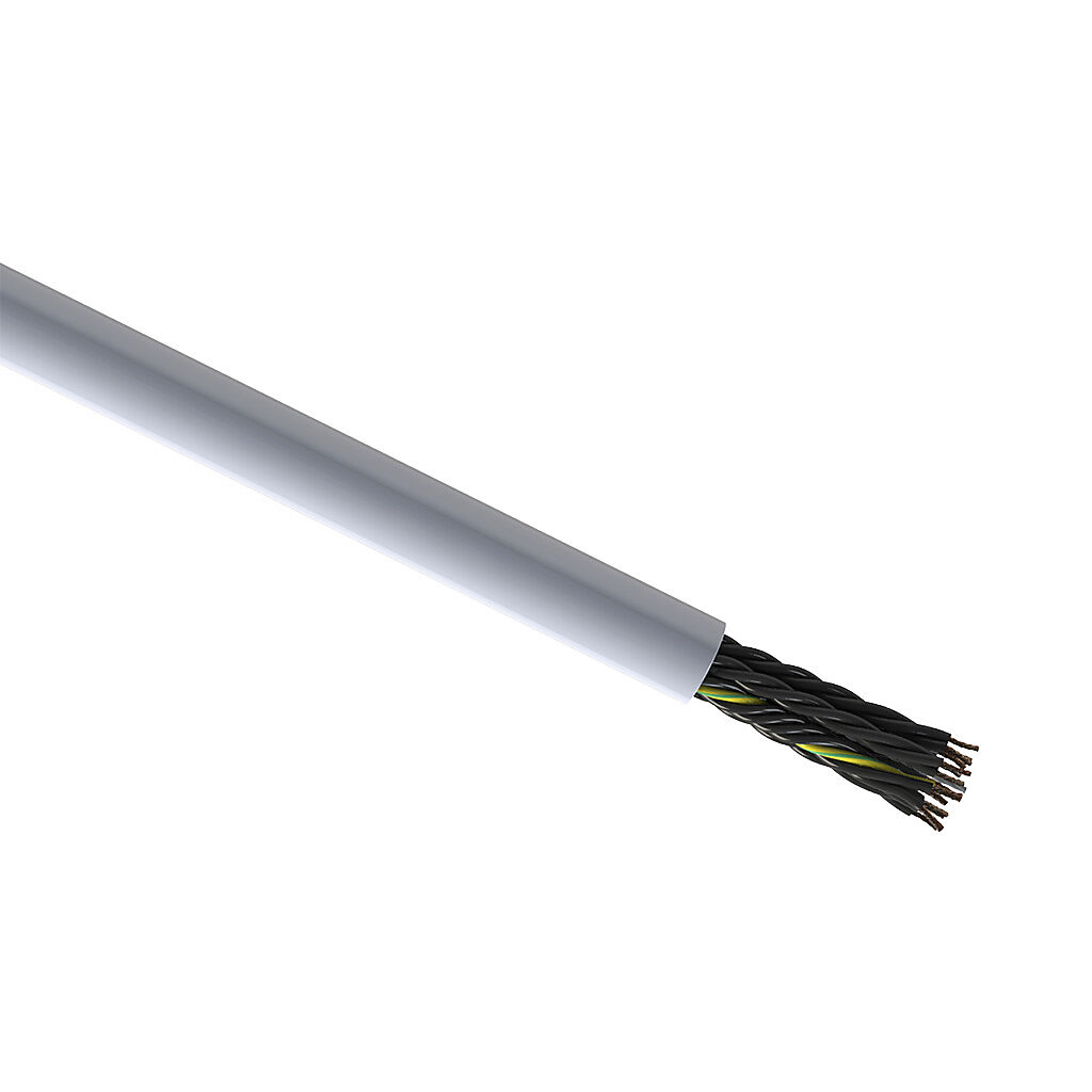 CF130US-15-18-1 - igus continuous flexing control cable, unshielded, 18 conductors (includes ground), 16 AWG (1.50mm2), bare copper, PVC/Nylon conductor insulation material, black with white numbers and green/yellow ground, PVC jacket, gray, cut t...