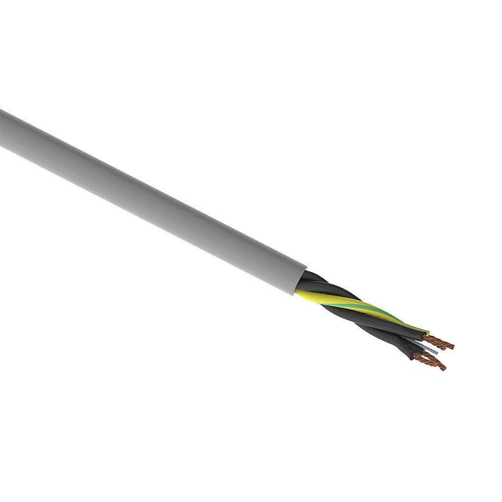 CF130US-25-04-1 - igus continuous flexing control cable, unshielded, 4 conductors (includes ground), 14 AWG (2.50mm2), bare copper, PVC/Nylon conductor insulation material, black with white numbers and green/yellow ground, PVC jacket, gray, cut to...