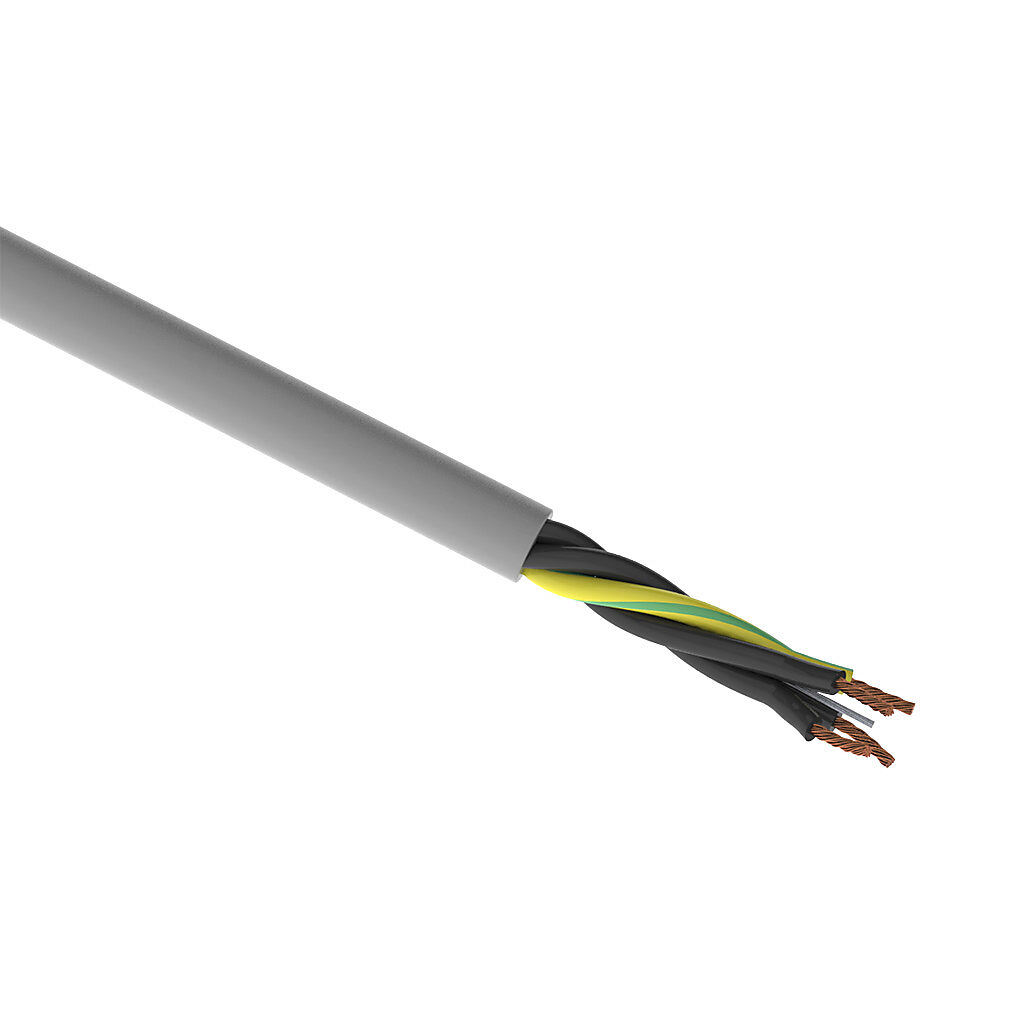 CF130US-40-04-1 - igus continuous flexing control cable, unshielded, 4 conductors (includes ground), 12 AWG (4mm2), bare copper, PVC/Nylon conductor insulation material, black with white numbers and green/yellow ground, PVC jacket, gray, cut to le...