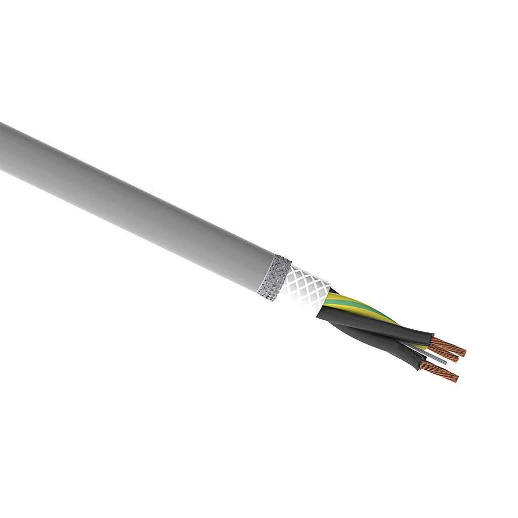 CF140US-07-04-1 - igus continuous flexing control cable, shielded, 4 conductors (includes ground), 18 AWG (0.75mm2), bare copper, PVC/Nylon conductor insulation material, black with white numbers and green/yellow ground, PVC jacket, gray, cut to l...