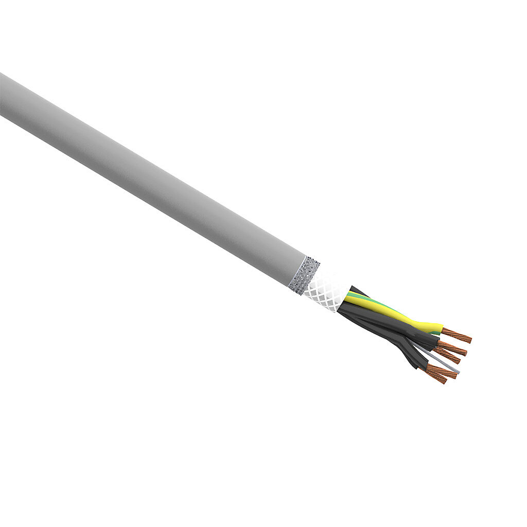 CF140US-07-05-1 - igus continuous flexing control cable, shielded, 5 conductors (includes ground), 18 AWG (0.75mm2), bare copper, PVC/Nylon conductor insulation material, black with white numbers and green/yellow ground, PVC jacket, gray, cut to l...