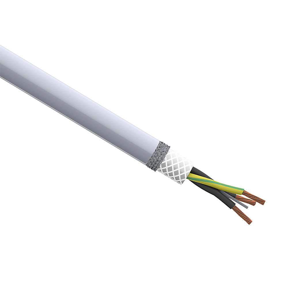 CF140US-15-03-1 - igus continuous flexing control cable, shielded, 3 conductors (includes ground), 16 AWG (1.50mm2), bare copper, PVC/Nylon conductor insulation material, black with white numbers and green/yellow ground, PVC jacket, gray, cut to l...
