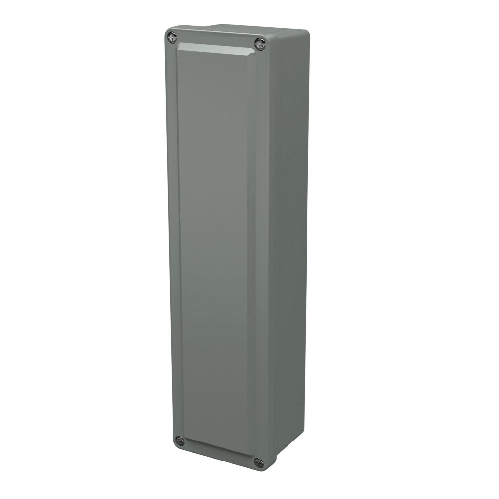 CF1432 - Stahlin CF series pushbutton enclosure, blank cover, NEMA 1/3R/4X/6P/12, 14 x 3 x 2in (HxWxD), wall mount, fiberglass reinforced polyester, gray, crowned screw cover.