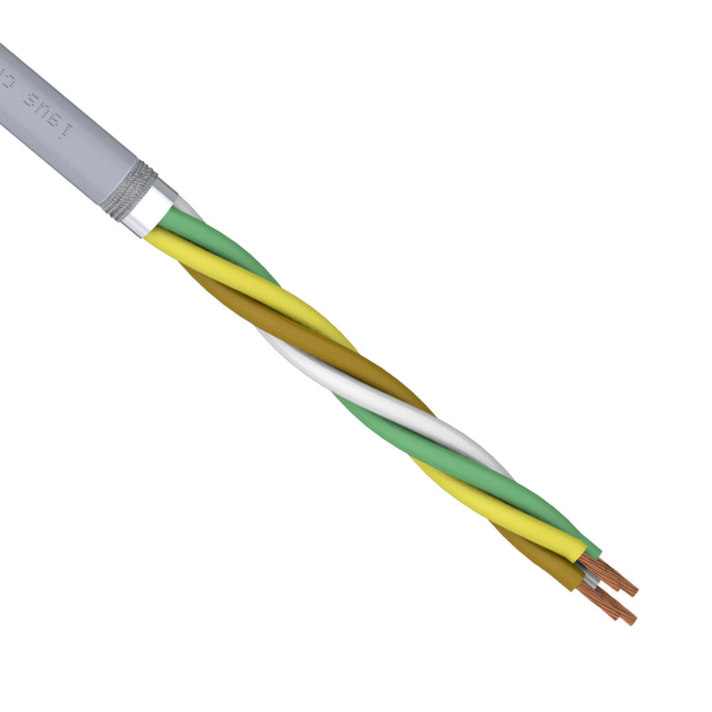 CF211-02-02-02-1 - igus continuous flexing control and signal cable, shielded, AWM, 2 twisted pairs, 24 AWG (0.25mm2), bare copper, TPE conductor insulation material, pair 1: white and brown and pair 2: green and yellow, PVC jacket, gray, cut to l...