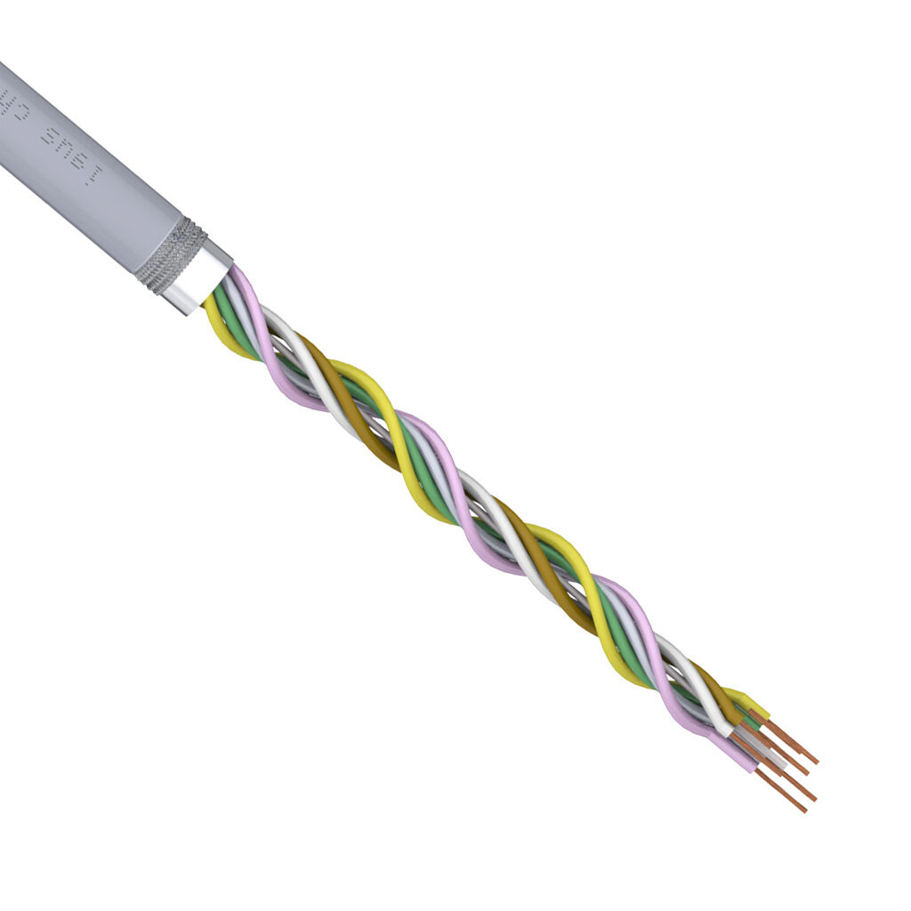 CF211-P-02-03-02-1 - igus continuous flexing control and signal cable, shielded, AWM, 3 twisted pairs, 24 AWG (0.25mm2), bare copper, TPE conductor insulation material, pair 1: white and brown, pair 2: green and yellow and pair 3: grey and pink, P...