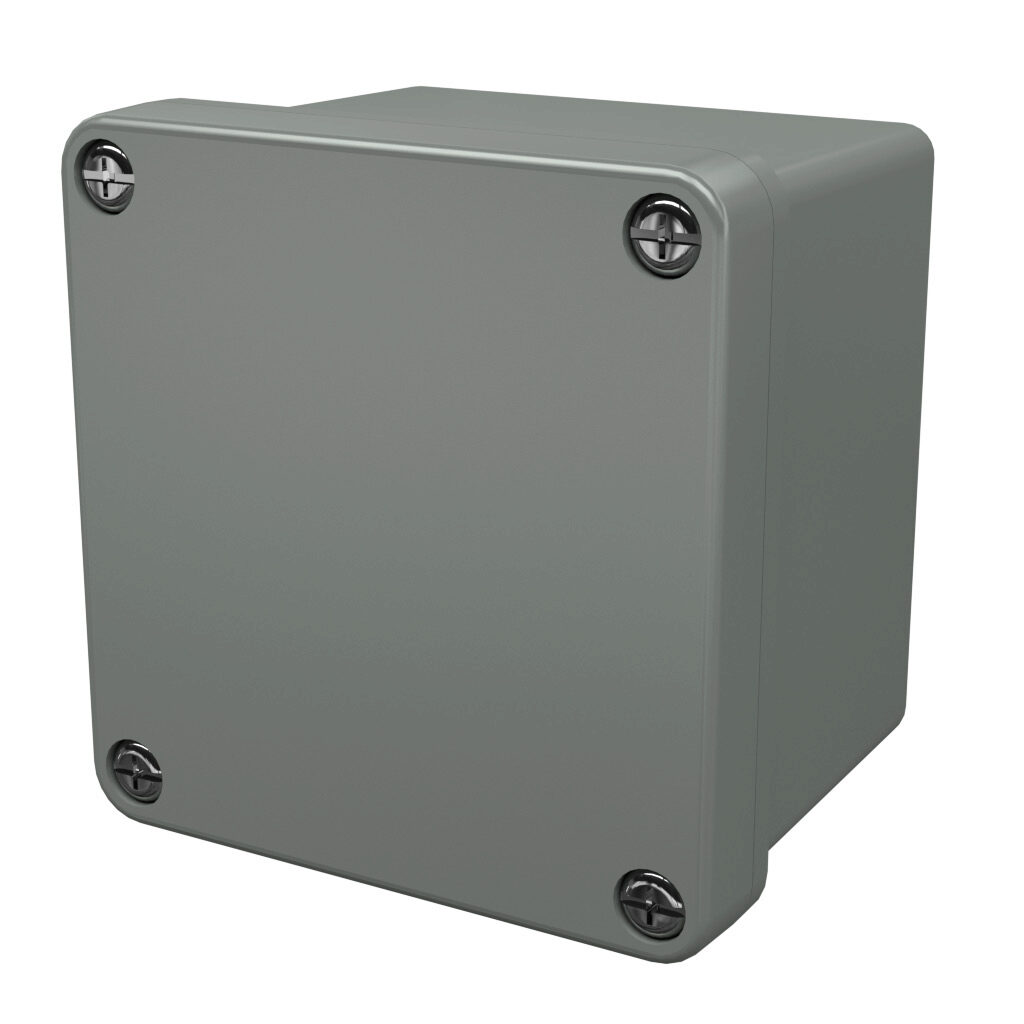 CF332 - Stahlin CF series pushbutton enclosure, blank cover, NEMA 1/3R/4X/6P/12, 3 x 3 x 2in (HxWxD), wall mount, fiberglass reinforced polyester, gray, screw cover.