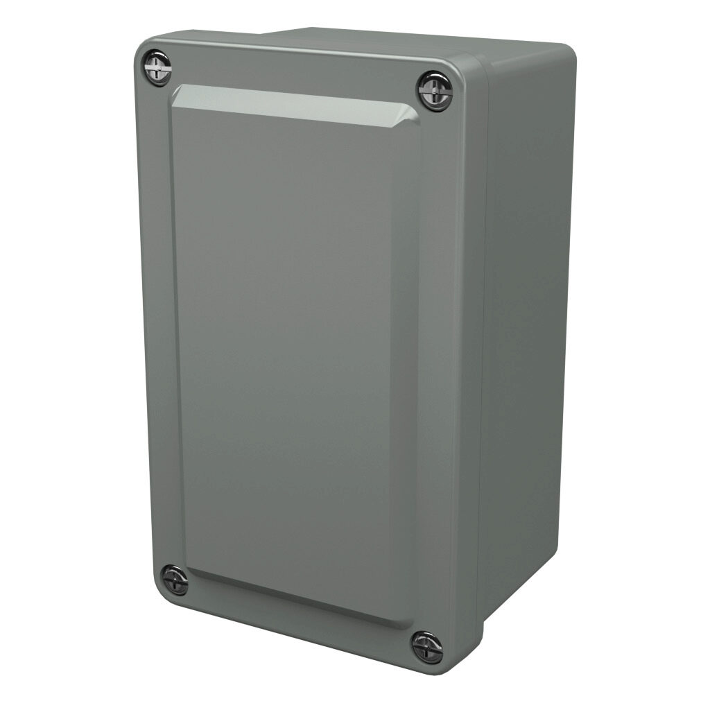 CF532 - Stahlin CF series pushbutton enclosure, blank cover, NEMA 1/3R/4X/6P/12, 5 x 3 x 2in (HxWxD), wall mount, fiberglass reinforced polyester, gray, crowned screw cover.